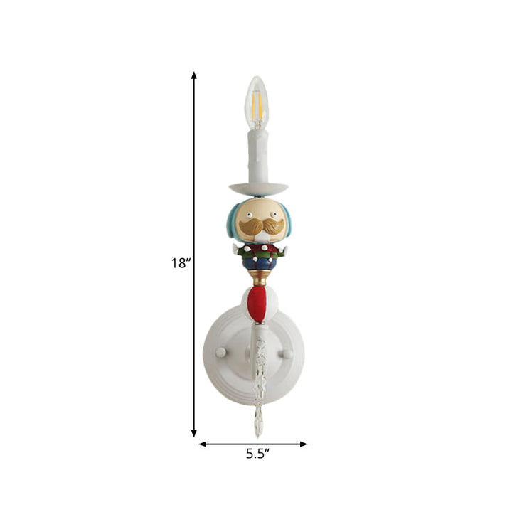 Skørter | Resin Candle Wall Lighting Contemporary Style 1 Light Wall Lamp with Clown and Crystal Decoration in White for Children