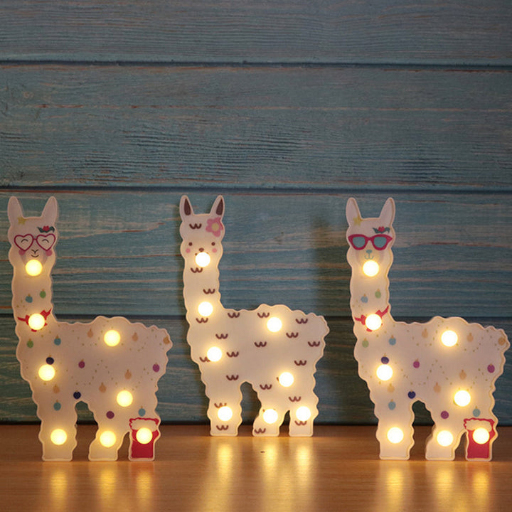 Skørter | Plastic Alpaca Night Light Modern Battery-Powered LED Wall Night Lamp for Girls' Room