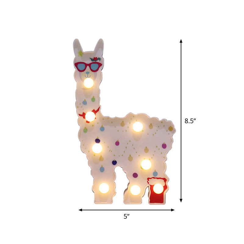 Skørter | Plastic Alpaca Night Light Modern Battery-Powered LED Wall Night Lamp for Girls' Room