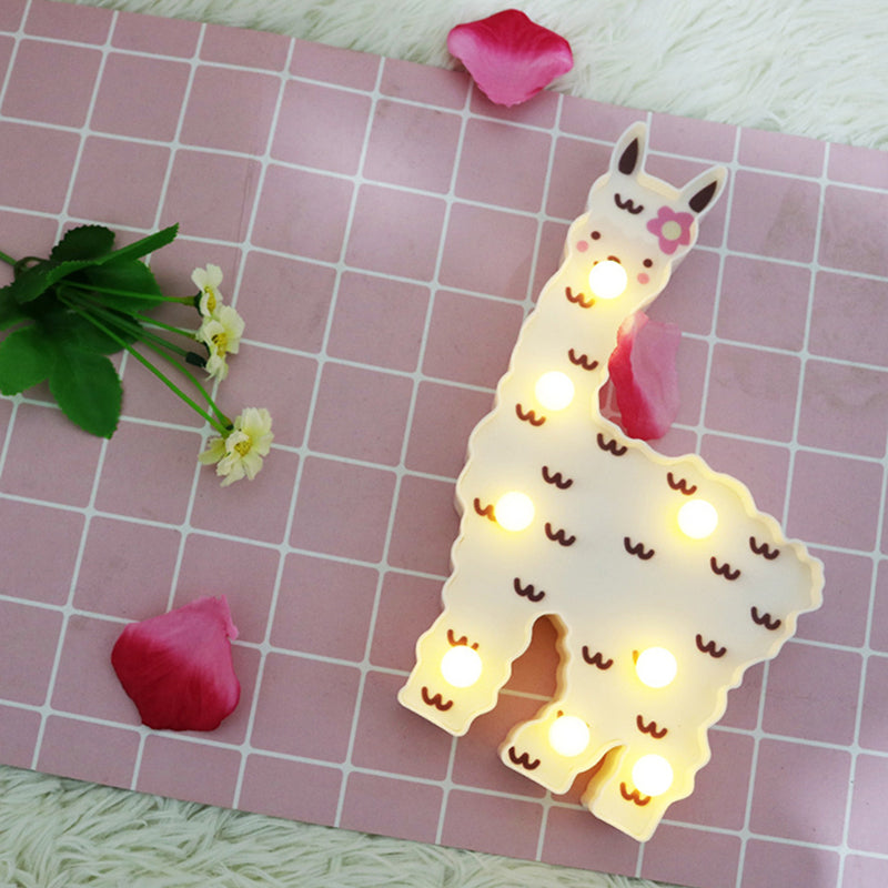 Skørter | Plastic Alpaca Night Light Modern Battery-Powered LED Wall Night Lamp for Girls' Room