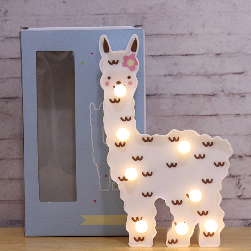 Skørter | Plastic Alpaca Night Light Modern Battery-Powered LED Wall Night Lamp for Girls' Room