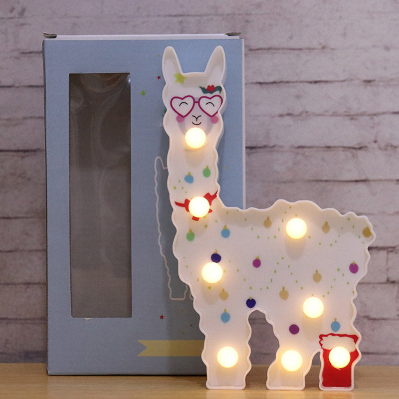 Skørter | Plastic Alpaca Night Light Modern Battery-Powered LED Wall Night Lamp for Girls' Room