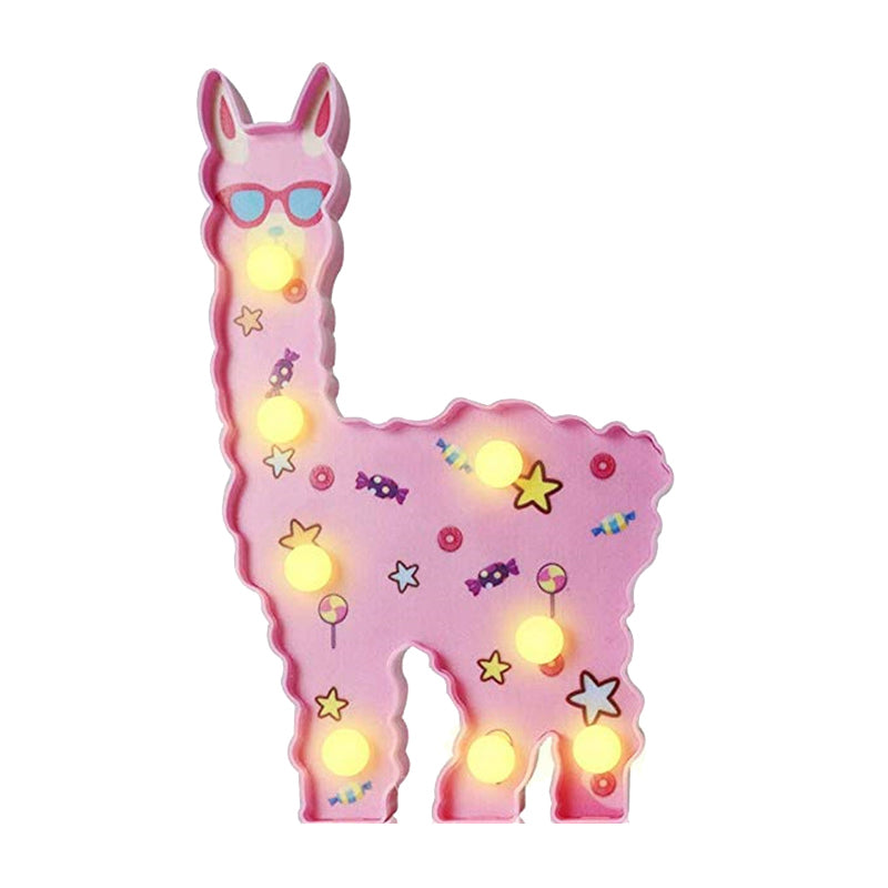 Skørter | Plastic Alpaca Night Light Modern Battery-Powered LED Wall Night Lamp for Girls' Room