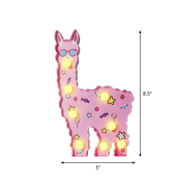 Skørter | Plastic Alpaca Night Light Modern Battery-Powered LED Wall Night Lamp for Girls' Room