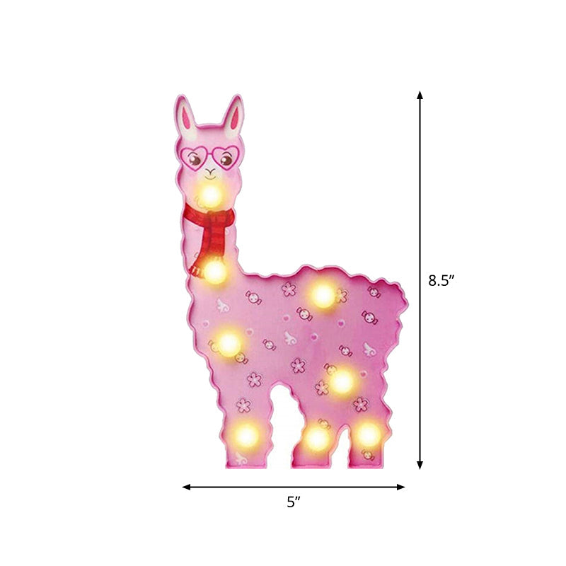 Skørter | Plastic Alpaca Night Light Modern Battery-Powered LED Wall Night Lamp for Girls' Room