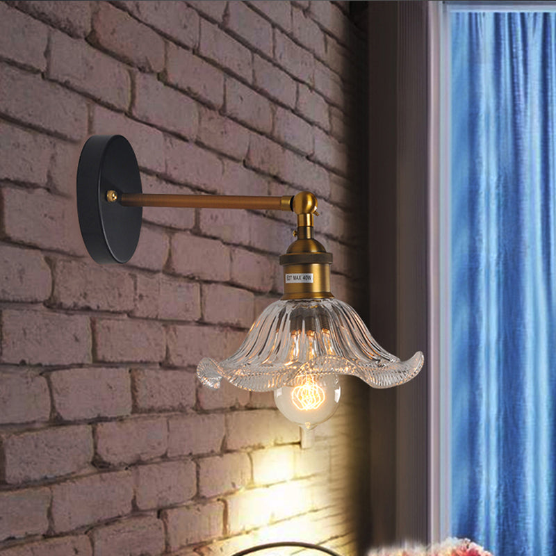Lisslune | 1 Light Geometry Wall Mount Light Industrial Brass Finish Clear Glass Wall Lighting Ideas for the Hallway