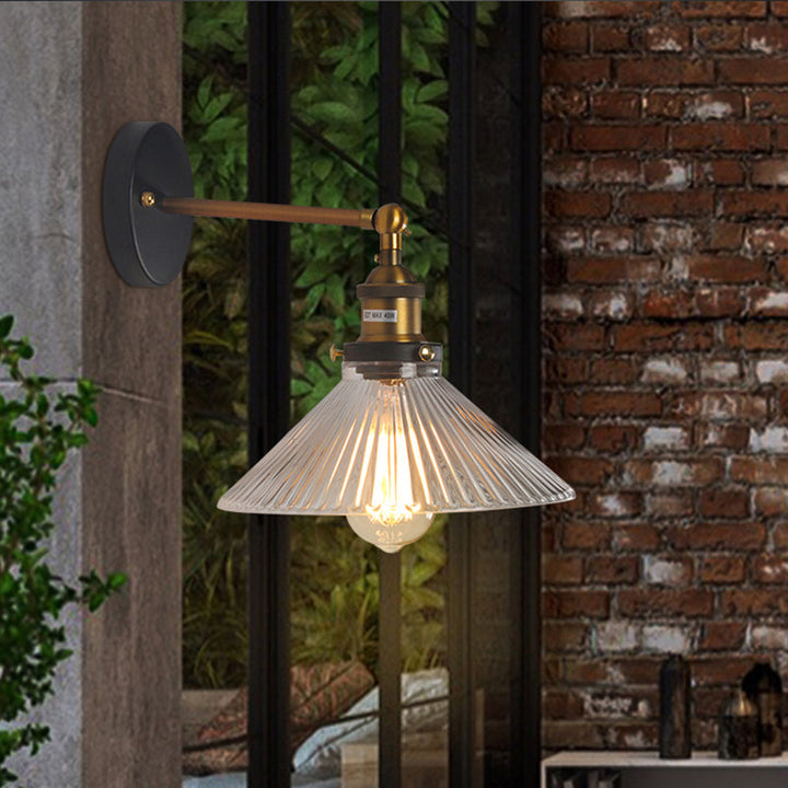 Lisslune | 1 Light Geometry Wall Mount Light Industrial Brass Finish Clear Glass Wall Lighting Ideas for the Hallway