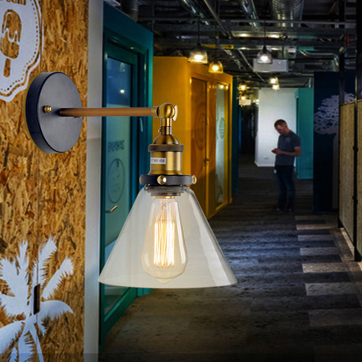 Lisslune | 1 Light Geometry Wall Mount Light Industrial Brass Finish Clear Glass Wall Lighting Ideas for the Hallway