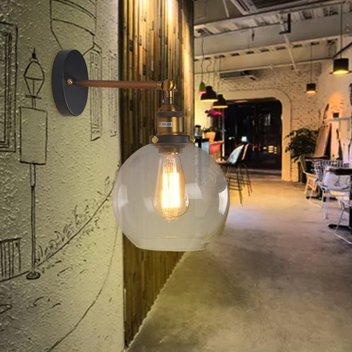 Lisslune | 1 Light Geometry Wall Mount Light Industrial Brass Finish Clear Glass Wall Lighting Ideas for the Hallway