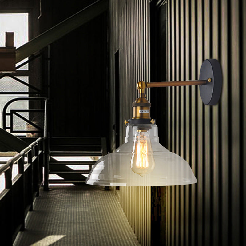 Lisslune | 1 Light Geometry Wall Mount Light Industrial Brass Finish Clear Glass Wall Lighting Ideas for the Hallway
