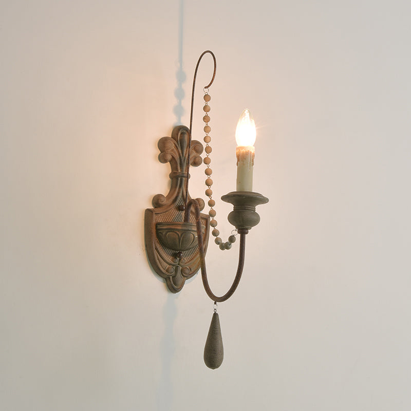 Skørter | Wooden Rust Wall Lamp Wall Bracket Curved Arm Traditional Wall Lighting Ideas with Engraved Backplate
