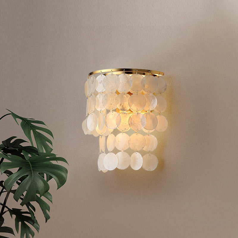 Skørter | 1-Light Wall Lamp Sconces Rustic Hallway Lamp with Layered Circle Shell Shade