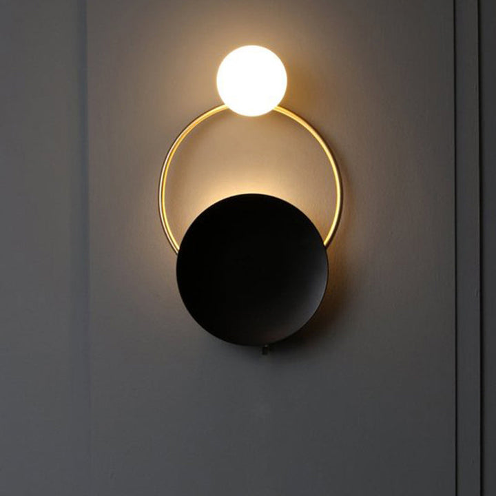 Lisslune | Metal Planet Wall Mounted Lamp Modernism 1 Light Black Finish Opal Glass Wall Lamp Fixture