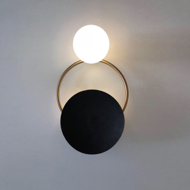 Lisslune | Metal Planet Wall Mounted Lamp Modernism 1 Light Black Finish Opal Glass Wall Lamp Fixture