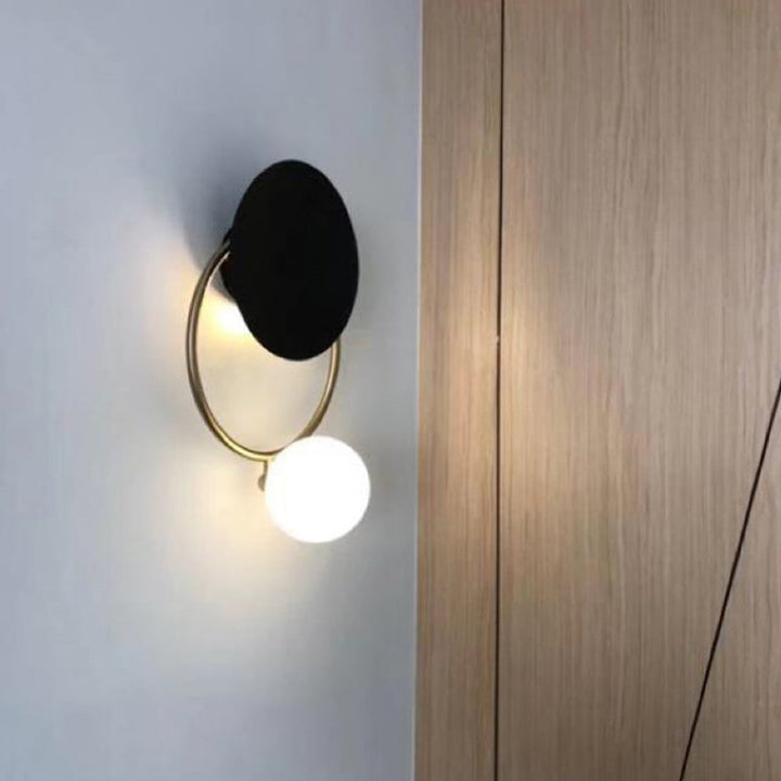 Lisslune | Metal Planet Wall Mounted Lamp Modernism 1 Light Black Finish Opal Glass Wall Lamp Fixture