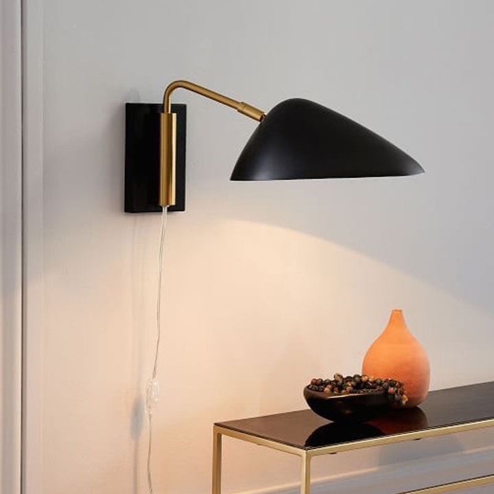 Lisslune | Modernism Curve Arm Wall Light Metal 1 Light Bedroom Wall Lighting with Geometric Shade