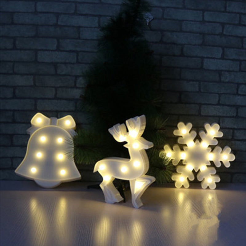 Lisslune | White Christmas Element Night Light Modern Style Battery LED Plastic Nightstand Lamp