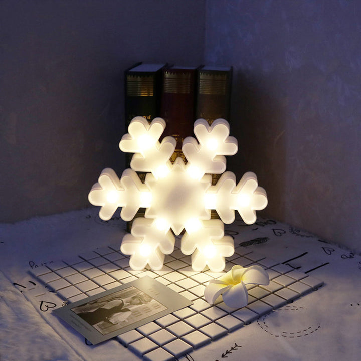 Lisslune | White Christmas Element Night Light Modern Style Battery LED Plastic Nightstand Lamp