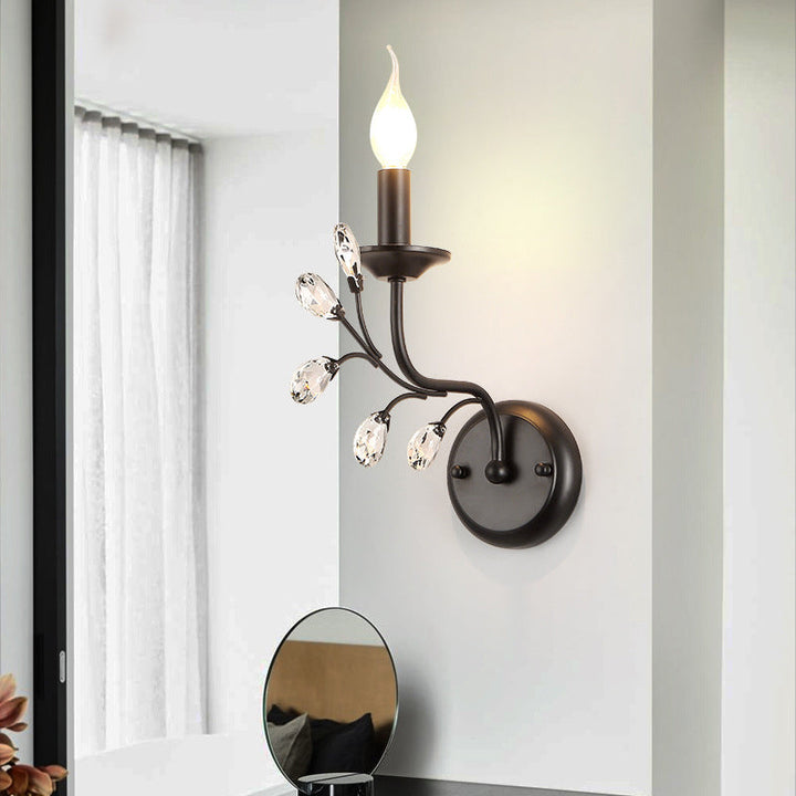Skørter | Metal Curved Arm Wall Lamp Rustic 1 Main Living Room Wall Fixture Lighting with Candle and Beads Drapeau