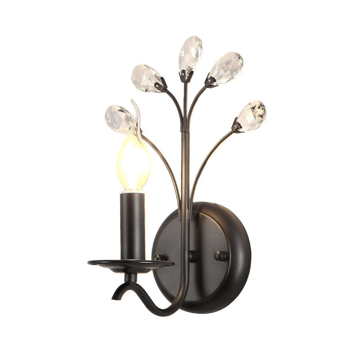 Skørter | Metal Curved Arm Wall Lamp Rustic 1 Main Living Room Wall Fixture Lighting with Candle and Beads Drapeau