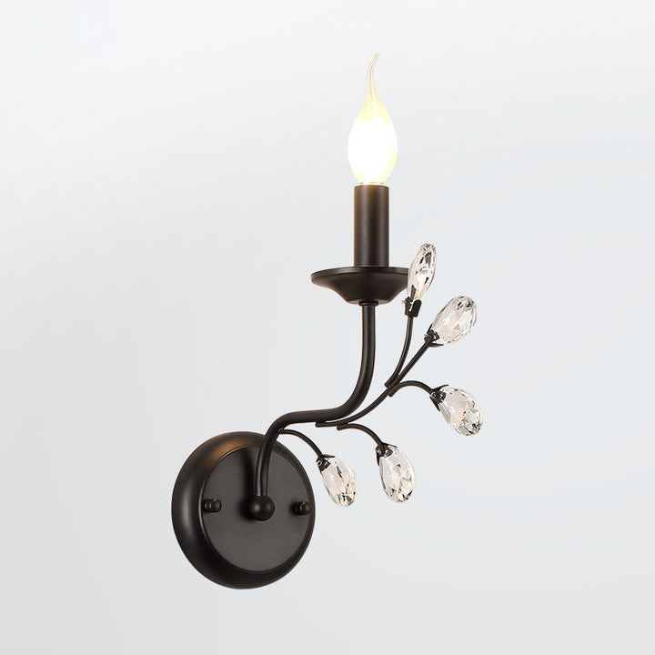 Skørter | Metal Curved Arm Wall Lamp Rustic 1 Main Living Room Wall Fixture Lighting with Candle and Beads Drapeau