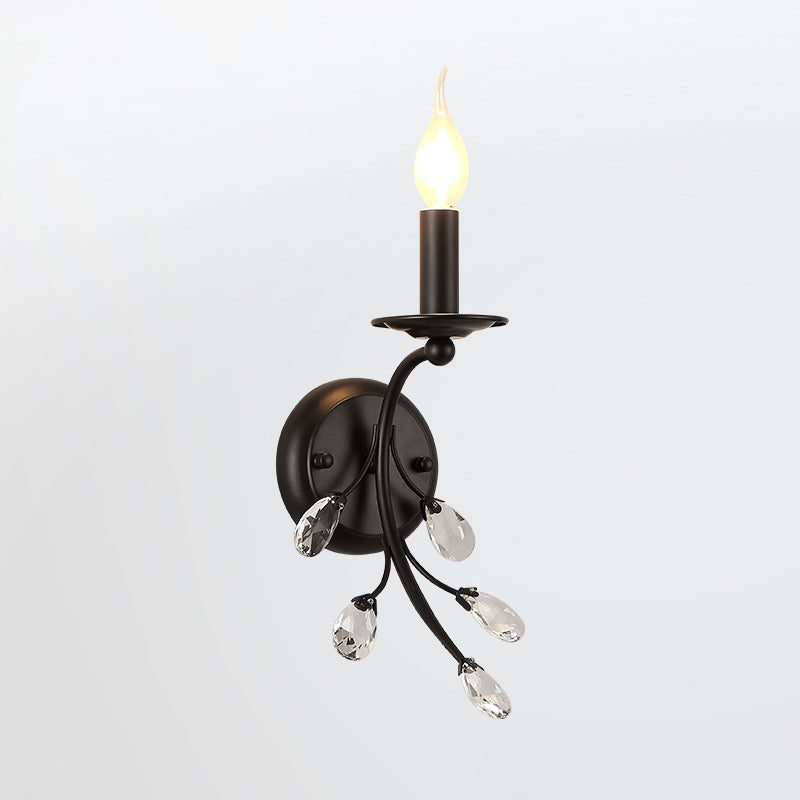 Skørter | Metal Curved Arm Wall Lamp Rustic 1 Main Living Room Wall Fixture Lighting with Candle and Beads Drapeau