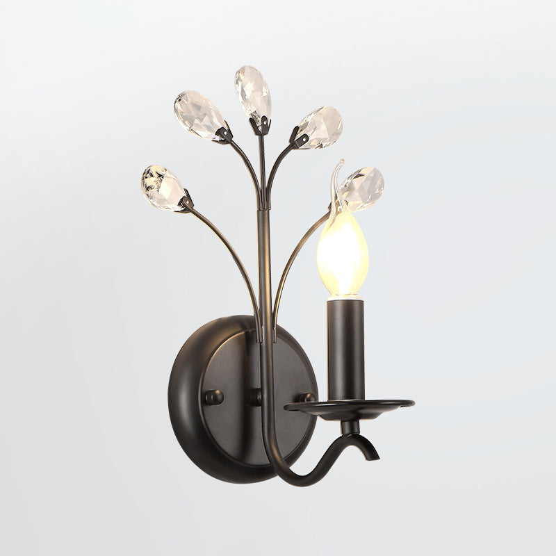 Skørter | Metal Curved Arm Wall Lamp Rustic 1 Main Living Room Wall Fixture Lighting with Candle and Beads Drapeau