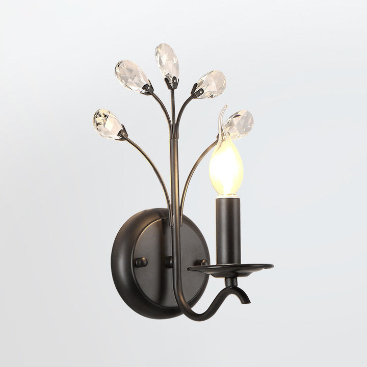 Skørter | Metal Curved Arm Wall Lamp Rustic 1 Main Living Room Wall Fixture Lighting with Candle and Beads Drapeau