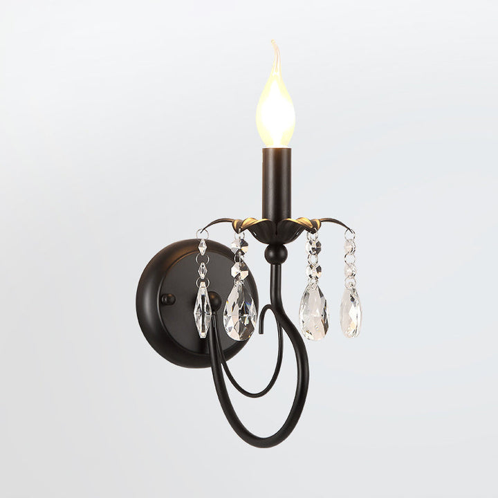 Skørter | Metal Curved Arm Wall Lamp Rustic 1 Main Living Room Wall Fixture Lighting with Candle and Beads Drapeau