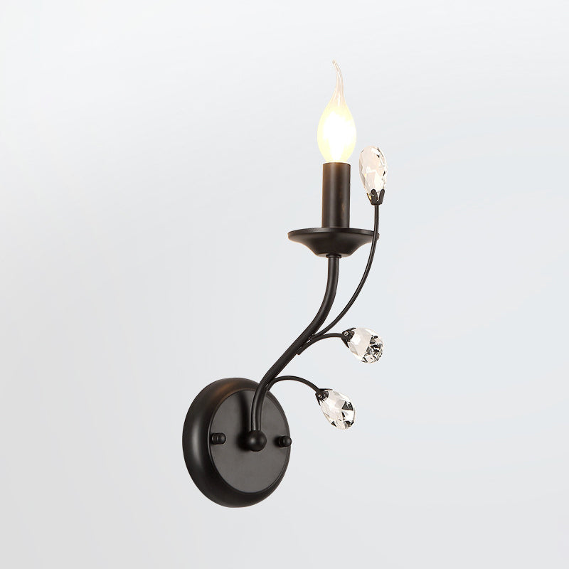 Skørter | Metal Curved Arm Wall Lamp Rustic 1 Main Living Room Wall Fixture Lighting with Candle and Beads Drapeau