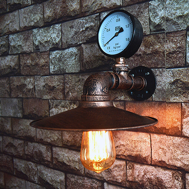 Lisslune | 1 Light Wide Flare Wall Lamp Fixture Industrial Rust Metal Wall Mounted Lamp with Water Meter Decoration