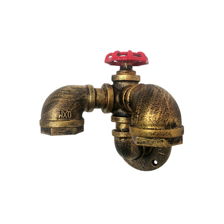 Lisslune | Curved Pipe Metal Wall Lighting Factory 2 Heads Dining Room Wall Lamp Sconces in Rust with Valve Decoration