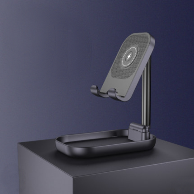 Lisslune | Foldable and Adjustable Phone Holder with 10W Wireless Fast Charge, Up to 25.8cm, Lamp, Non-slip Panel, Mini Shelf, Suitable for Phones and Tablets