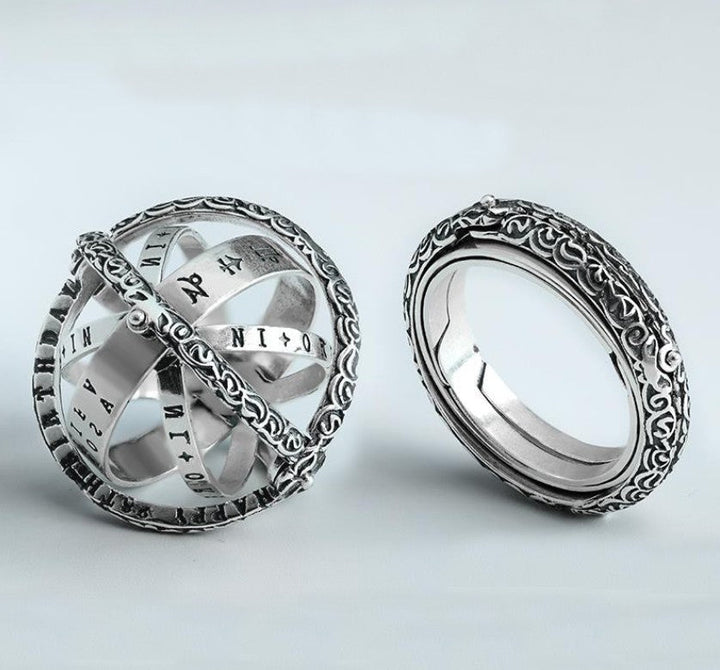 Lisslune | Cool Retro Foldable Silver Ring with Universe Sphere, Made of 925 Silver, Creative Gift for Men and Women
