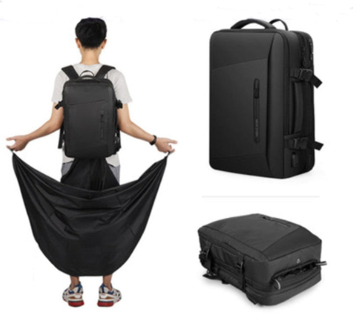 Lisslune | Waterproof Backpack with Multiple Compartments, Independent Digital Layer, Expandable, 180¬∞Open and Built-in Raincoat, for Travel, Camping and More