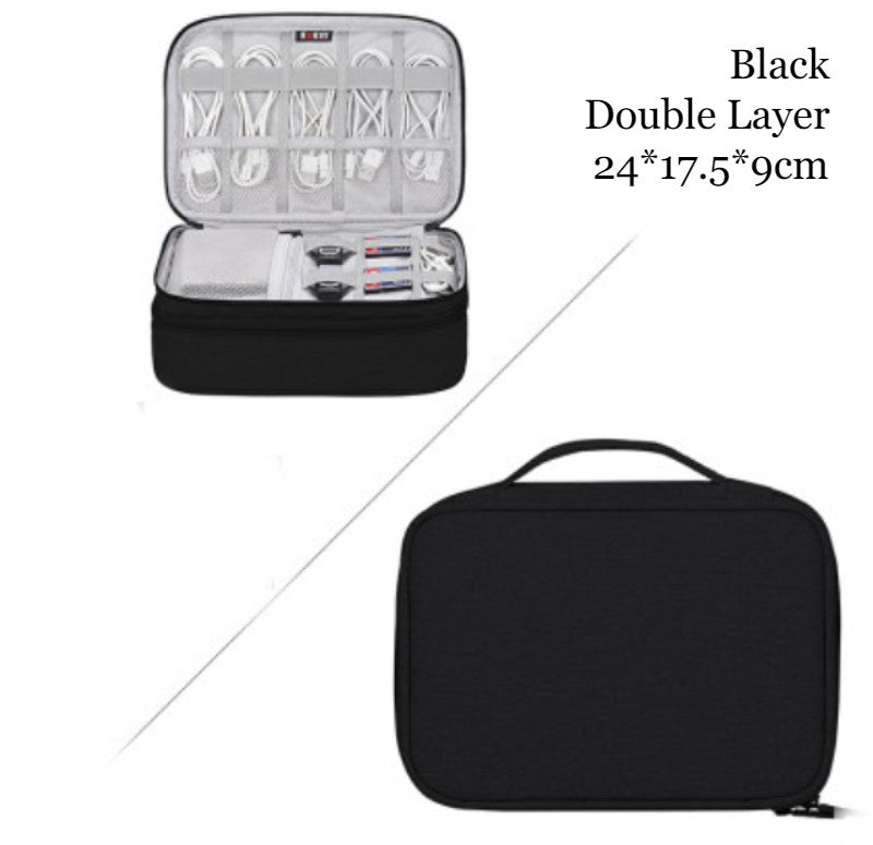 Lisslune | Portable Large-capacity Digital Accessory Storage Bag, with EVA Hard Shell, Waterproof and Shockproof Design, Double Storage and Adjustable Partition, for Cables, Power Bank, Cosmetics and More