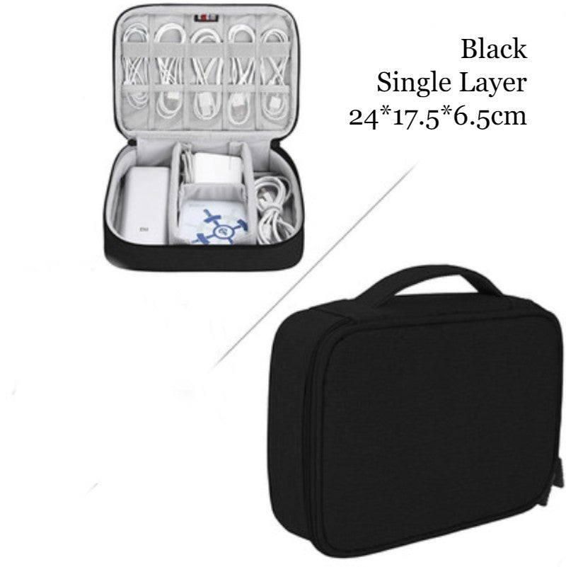 Lisslune | Portable Large-capacity Digital Accessory Storage Bag, with EVA Hard Shell, Waterproof and Shockproof Design, Double Storage and Adjustable Partition, for Cables, Power Bank, Cosmetics and More