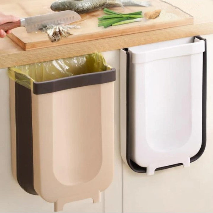 Lisslune | Foldable Kitchen Cabinet Door Hanging Trash Bin, with Garbage Bag Fixing Strap and Strong Load-bearing Capacity, for Kitchen, Bathroom, Car and More