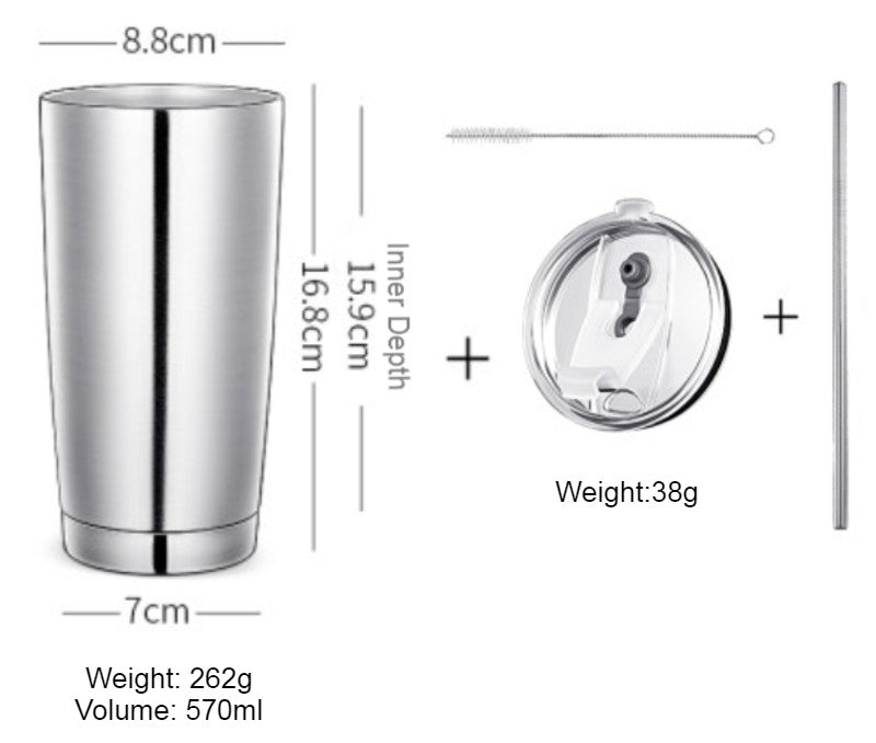 Lisslune | Stainless Steel Vacuum Insulation Travel Mug with Reusable Straw and Crystal Clear Lid, for Water, Coffee, Cold and Hot Beverage