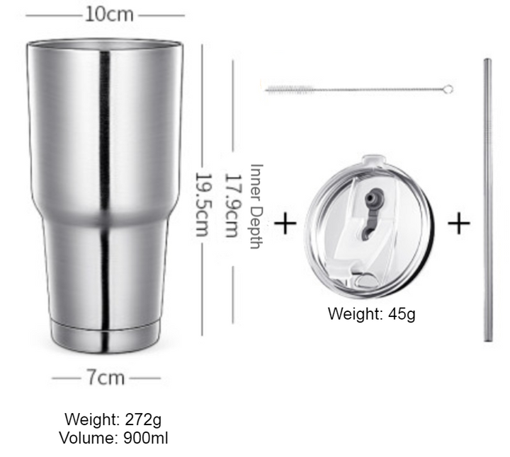 Lisslune | Stainless Steel Vacuum Insulation Travel Mug with Reusable Straw and Crystal Clear Lid, for Water, Coffee, Cold and Hot Beverage