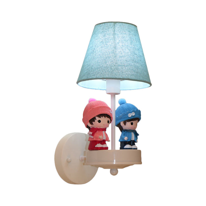 Skørter | Cartoon Tapered Shadow Wall Lamp with Kid Deco Fabric One Light Blue Wall Lamp for Hallway