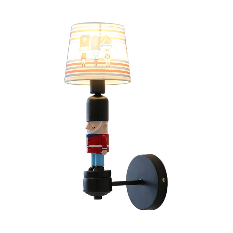Skørter | Soldier Bedroom Wall Light with Conical Shade Fabric 1 Head American Style Wall Lamp