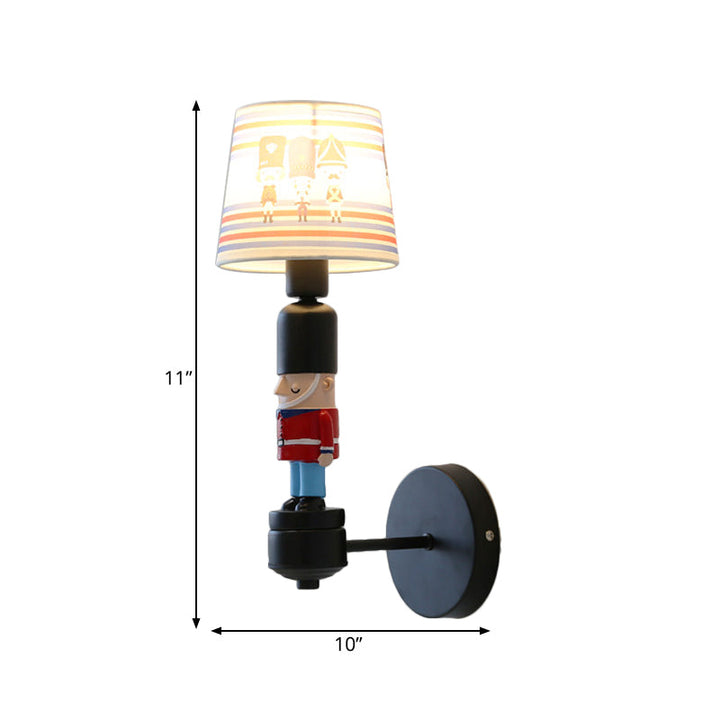 Skørter | Soldier Bedroom Wall Light with Conical Shade Fabric 1 Head American Style Wall Lamp