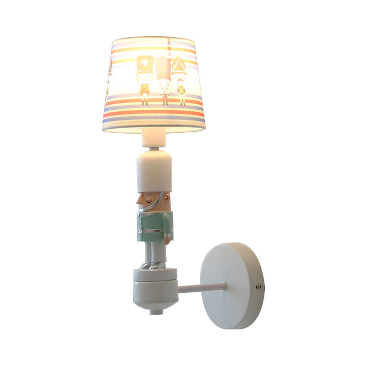 Skørter | Soldier Bedroom Wall Light with Conical Shade Fabric 1 Head American Style Wall Lamp