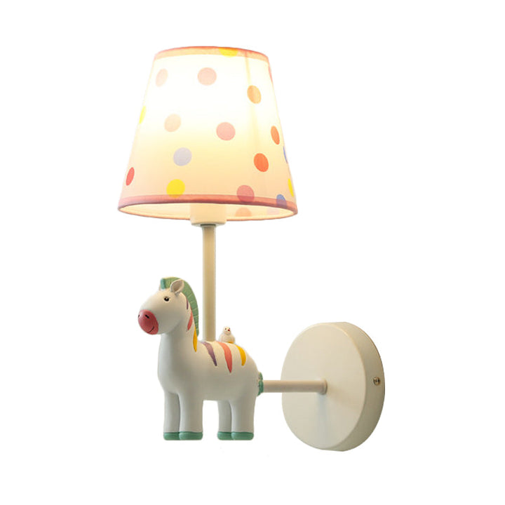Skørter | Resin Horse Wall Lamp with Conical Shade Girl's Bedroom One Bulb Pretty Children's Wall Light