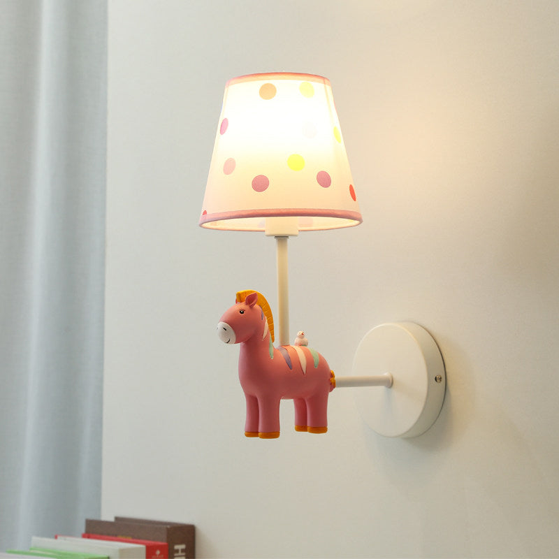 Skørter | Resin Horse Wall Lamp with Conical Shade Girl's Bedroom One Bulb Pretty Children's Wall Light