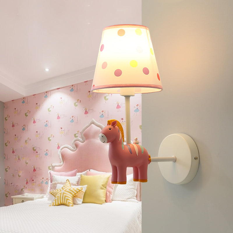 Skørter | Resin Horse Wall Lamp with Conical Shade Girl's Bedroom One Bulb Pretty Children's Wall Light