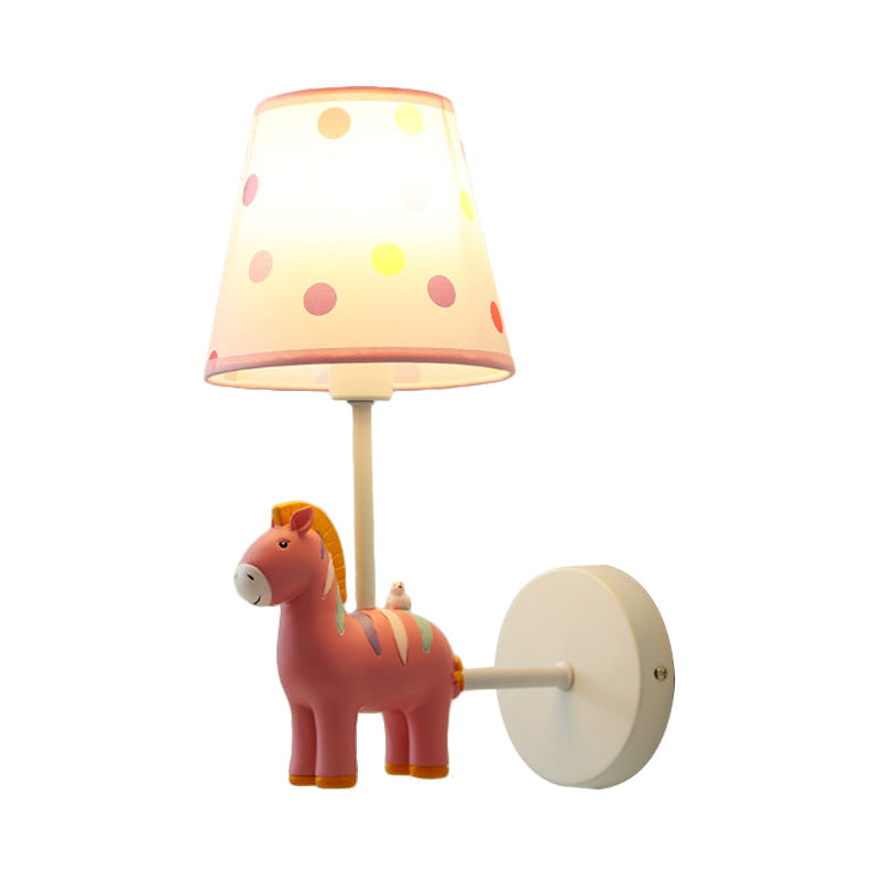 Skørter | Resin Horse Wall Lamp with Conical Shade Girl's Bedroom One Bulb Pretty Children's Wall Light