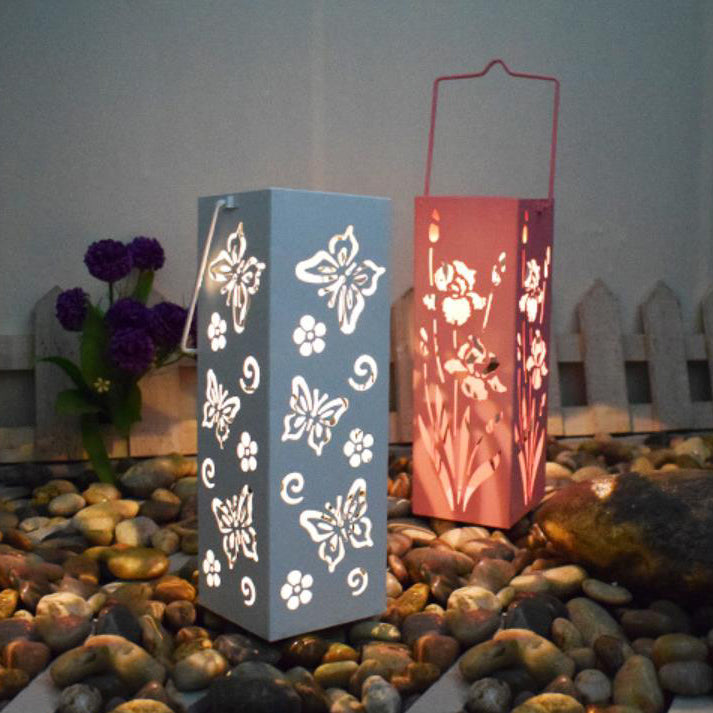 Lisslune | Solar Butterfly Rose Pattern Hollow Column LED Outdoor Waterproof Decorative Lamp