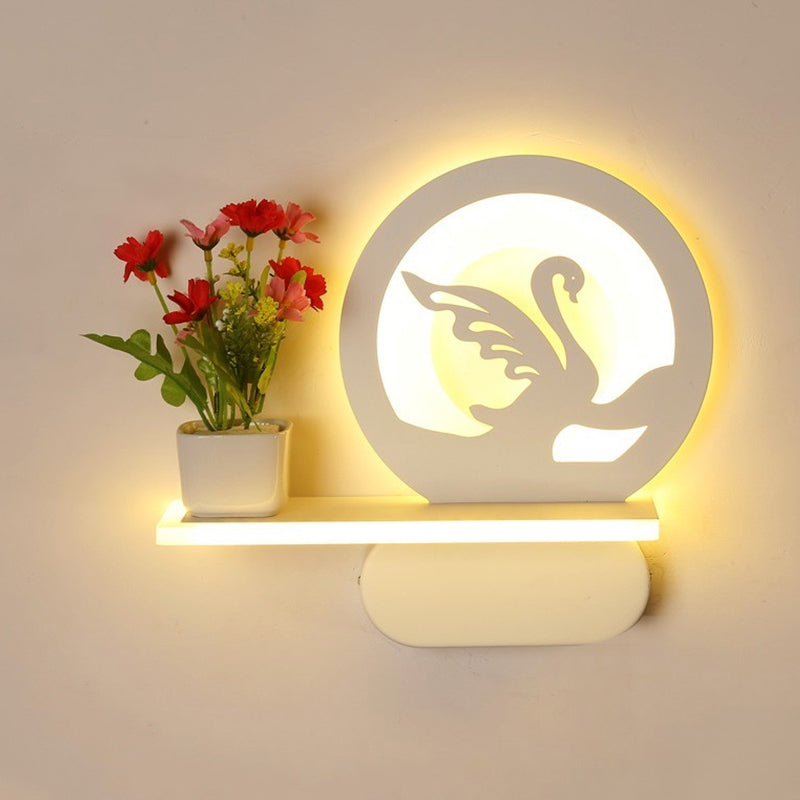 Skørter | Study Room Big O Wall Lamp with Shelf Acrylic Romantic White Finish Sconce Light